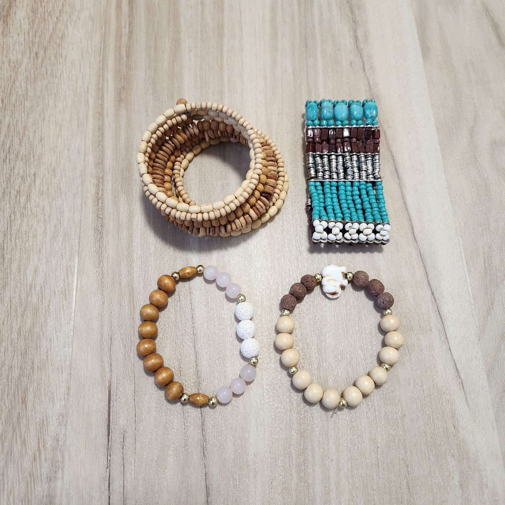 Boho Earth-Tone Beaded Bracelet Stack (Set of 4)